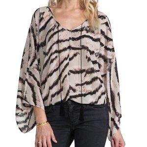 SANCTUARY Zebra Print Top w/ Tassels Wide Flowy Sleeves